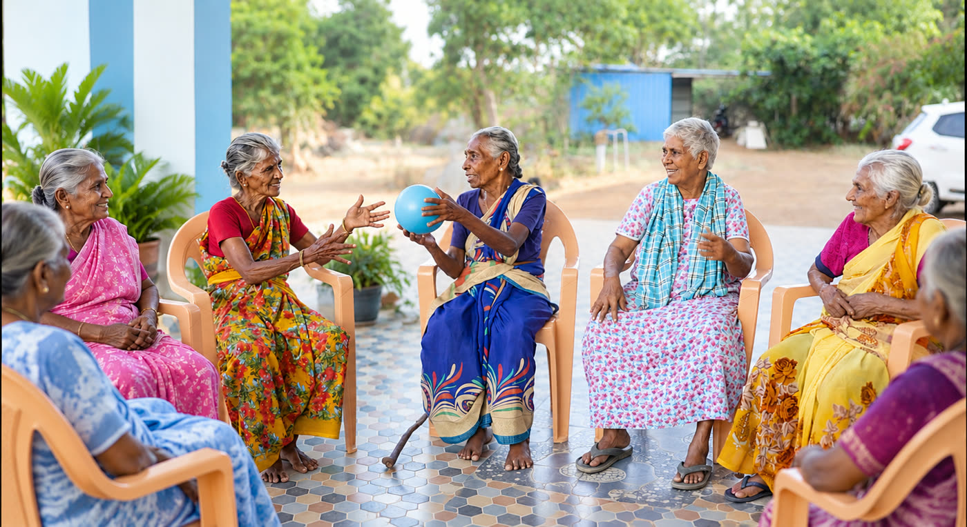 Elderly Women Sharing Stories Outdoors